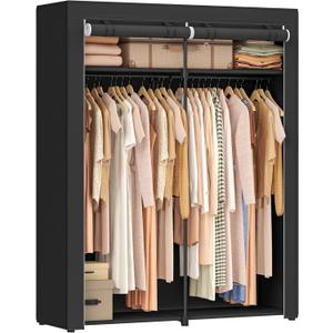 SONGMICS Closet Wardrobe, Portable Closet for Bedroom, Clothes Rail with Non-Woven Fabric Cover, Clothes Storage Organizer, 55.1 x 16.9 x 68.5 Inches, Black URYG02BK