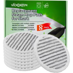 8 Pack Steam Mop Replacement Pads for Shark S8001 S7001 S7201 S7000AMZ S8201 Steam and Scrub Mop Pads Repeatedly Washed for All Floors Cleaning