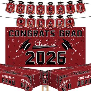 Graduation Decorations 2026 2027 - Maroon Congrats Grad Banner Backdrop Tablecloth Set - Graduation Decorations Class of 2026 | Graduation Party Favors Supplies