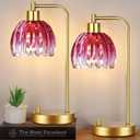 ILLMTW Pink Table Lamp Set of 2,Small Gold Bedside Lamps Dimmable Boho Bedroom Lamp with Tulip Flower Glass Lamp Shade,Vintage Mid Century Modern Mini Nightstand Lamp for Kids Bedroom Living Room