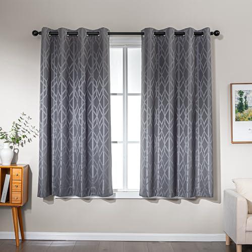 Amazon Basics Jacquard 2-Piece 100% Blackout Curtains, Living Room and Bedroom Drapes, Thermal Insulated Window Treatment, 42"x63", Grey