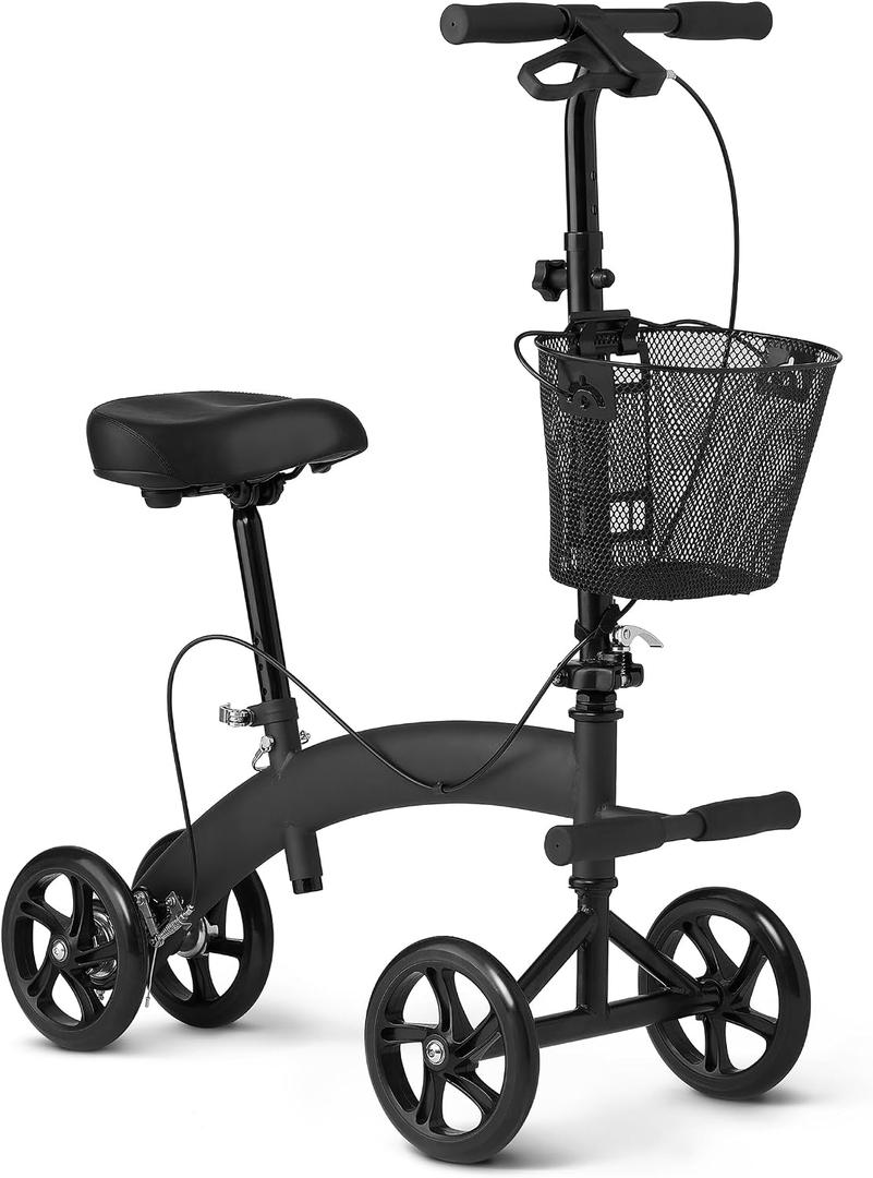 Medline Manual Seated Mobility Scooter Knee Walker, 8” Wheels, 300 lbs. Capacity, Black- for Leg & Foot Injuries, Crutch Alternative, 1 Ct.