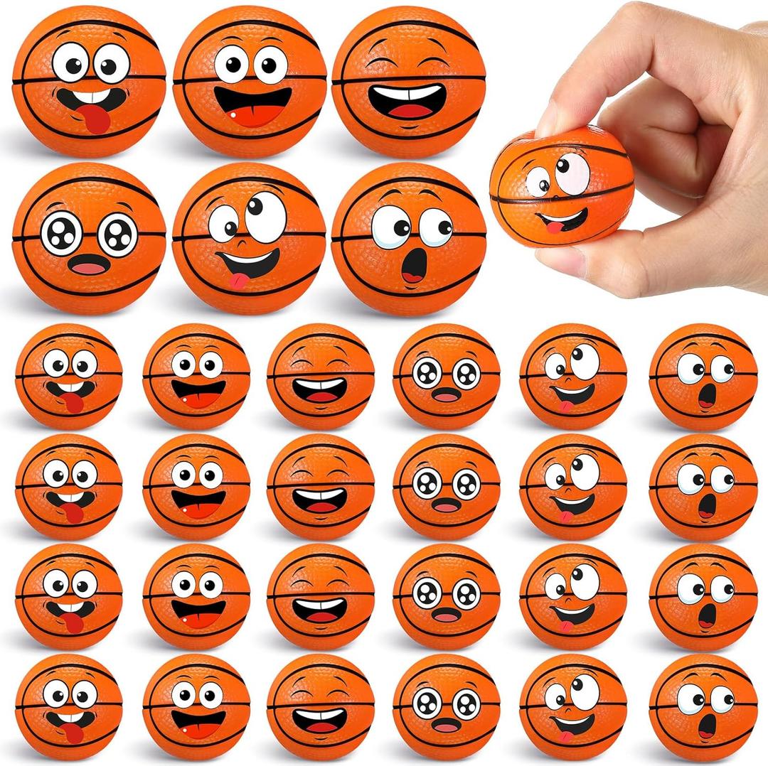 24 Pcs Mini Face Basketball Stress Balls for Boys Girls Face Fidget Toys Bulk Foam Balls for Stress and Anxiety Relief Balls for Party Favors Birthday Gift Decoration