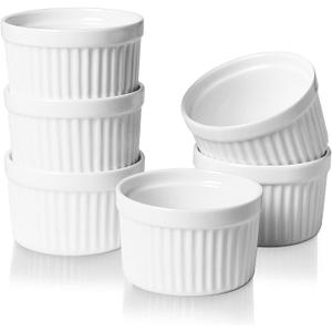 ONTUBE Ramekins - Porcelain Ramekins for Creme Brulee Dishes,Dipping Sauces,Baking Pudding Cups, Souffle Bowl,Oven Safe, Set of 6 (4OZ, White) ONTUBE Ramekins - Porcelain Ramekins for Creme Brulee Dishes,Dipping Sauces,Baking Pudding Cups, Souffle Bowl,Oven Safe, Set of 6 (4OZ, White)