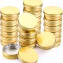 Foraineam 24 Pieces 4 oz Screw Lid Round Tins Aluminum Empty Tins Golden Metal Storage Tin Jars Spice Containers Travel Tin Cans