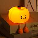 Pumpkin Night Light for Kids, Halloween Jack O Lantern Decor for Kids, Baby Nursery Toddler Squishy Pumpkin Lights, Cordless Rechargeable Dimmable Silicone Bedside Lamp Halloween Gifts