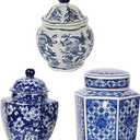 A&B Home Blue and White Vase, Porcelain Ginger Jars for Home Decor, Chinoiserie Vase for Bedroom Living Room Console Table Accent, Shelf and Tabletop Decor, Set of 3 (6.5"H)