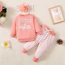 Big Sister Little Brother Matching Outfits Sweatshirt Top Pants Toddler Newborn Fall Winter Clothes (3-6 Months), Only Little Sister 