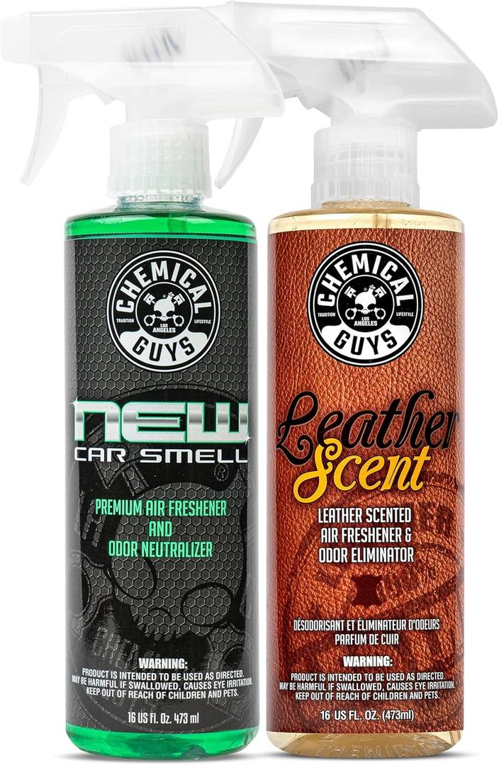 Chemical Guys AIR_300 New Car Scent and Leather Scent Combo Pack, Great for Cars, Trucks, SUVs, RVs & More, 16 fl oz (2 Items)