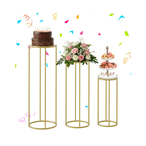 Urban Deco Cylinder Stands for Party, 3Pcs Gold Round Pedestal Stand for Parties, Metal Cake Stands with Acrylic Countertop, Cilindros para Fiestas for Birthday Party Wedding Baby Shower Decor
