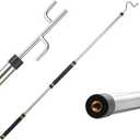 Clothes Hook Pole for Closet,32 to 80In Truck Cargo Recovery Bar Long Handle with 2 Hooks Hanging Birdfeeder and Wind Chime Stainless Steel Tube for Home Outdoor Decorate (Black Yellow)