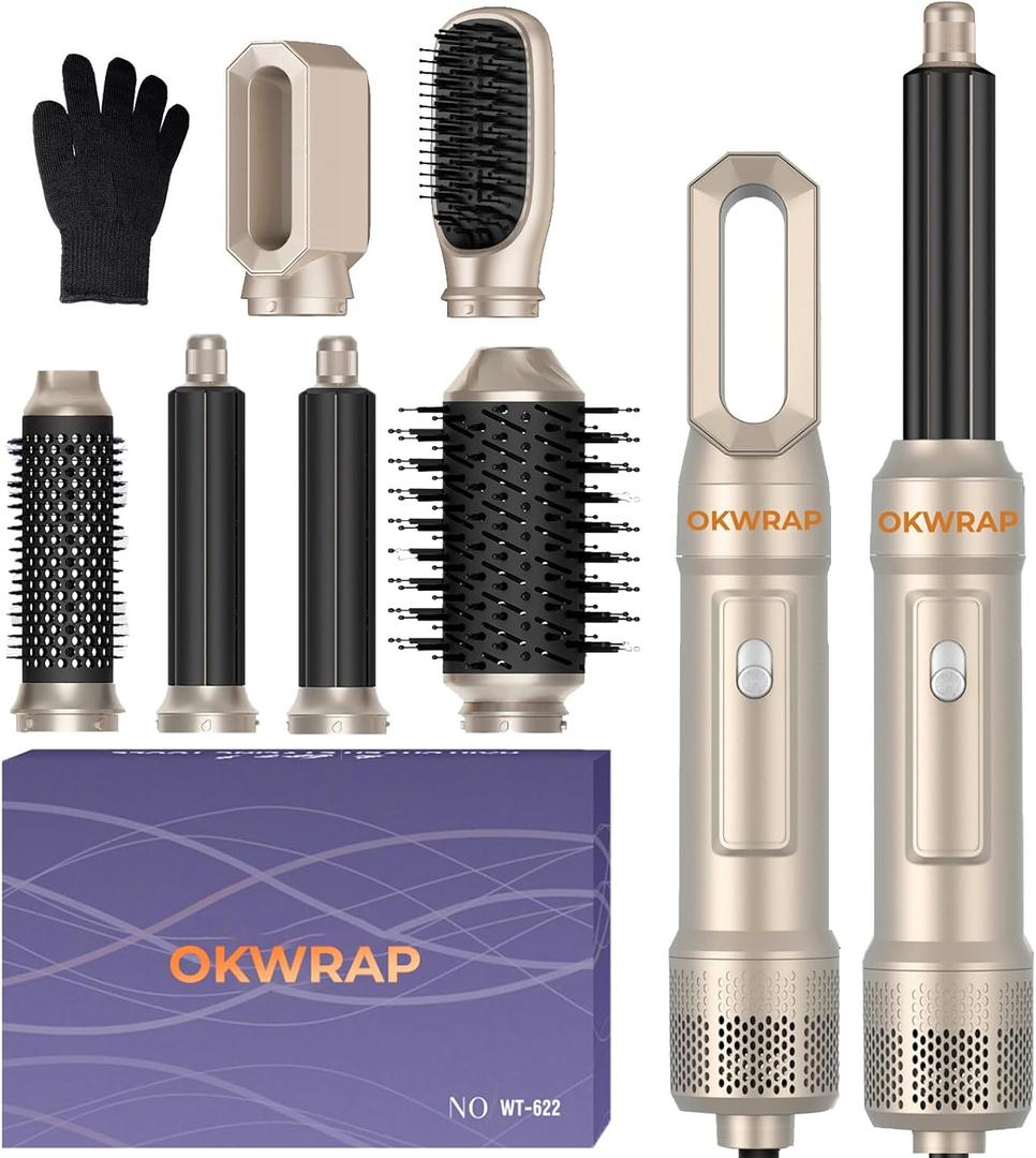 6 in 1 Blow Dryer Brush, Upgrade Hair Dryer Brush Set Negative Ion Air Styler Curling Wrap Air Curler, Hot Air Brush Curling Iron Hair Styling Tools As A Gift for Straight/Curl/Dry/Smooth