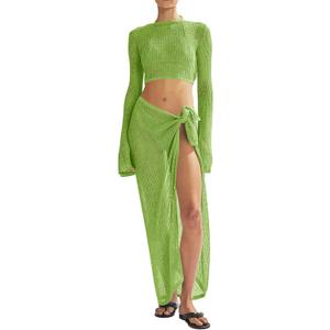 Women's Swimsuits Cover Ups Set for Crochet Bathing Suit Hollow Out 2 Piece Bikini Coverup Beach Swimwear (Medium, Green)