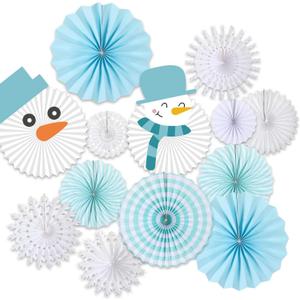 13 Pcs Christmas Hanging Paper Fans Christmas Party Decor Classroom Decorations for Xmas Holiday Ceilings Wall Decor Winter New Year Party Supplies (Snowman)