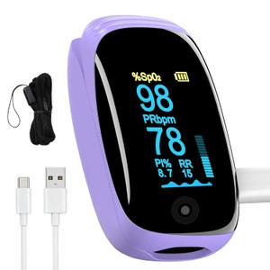 Rechargeable pulse oximeter with respiration , with SpO2 Pulse Rate and PI RR Precision Fast Oximeter SpO2 Reading Outdoor Sports Home (Purple)