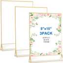 3 Pack Gold Acrylic Sign Holder 8X10 Double Sided Picture Frame Gold Borders Clear Display Stands for Table Numbers, Menus, Photos, Weddings, Parties, Restaurants