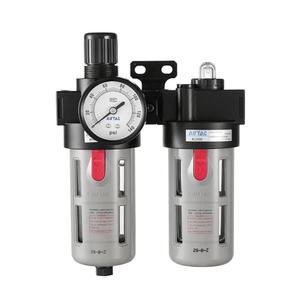 Compressed Air Filter Regulator Lubricator Combo Airtac BFC3000 3/8''NPT 0-140 PSI with Pressure Gauge Semi-Auto Drain 3 in 1 Two FR.L Unit