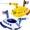 2024 Kids Pool Floats with Squirt Gun, Toddler Pool Float, Ride-on Pirate Ship and Warship Style Pool Toys for Boys & Girls Aged 3-8 Years, Toddler Floaties Water Toy Gifts, 2 Pack