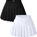 OQQ Women 2 Piece Mini Skirts 2 in 1 Flowy Sexy Basic Stretchy Cross Over Flared Casual Skirts (Large, Black White)