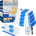 HOUSE DAY 18 Pack Vacuum Storage Bags with Electric Pump, Valve, Space Saver Vacuum Seal Bags for Clothing, Comforters, and Travel Essentials 3 Jumbo,3 Large,3 Medium,3 Small/3 Small,3 XS Roll Up Bag