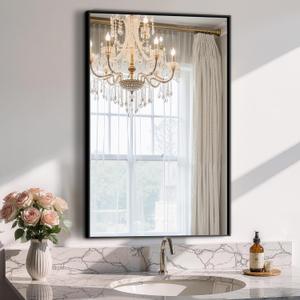Bathroom Vanity Mirror for Wall, 20" x 30" Metal Framed Rectangular Bathroom Wall Mirror for Over Sink, HD Shatterproof Glass, Hangs Horizontally or Vertically (Black) Bathroom Vanity Mirror for Wall, 20" x 30" Metal Framed Rectangular Bathroom Wall Mirror for Over Sink, HD Shatterproof Glass, Hangs Horizontally or Vertically (Black)