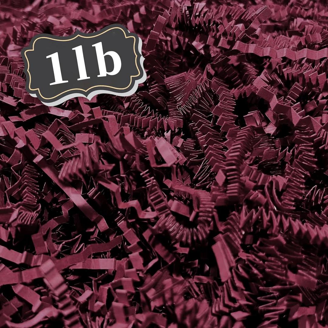 ZEBMOON 1 LB Burgundy Crinkle Cut Paper Shred Filler Great for Gift Wrapping, Basket Filling, Birthday, Wedding, Halloween, Thanksgiving, Christmas Day, New Year Party Decorations Filling Supplies
