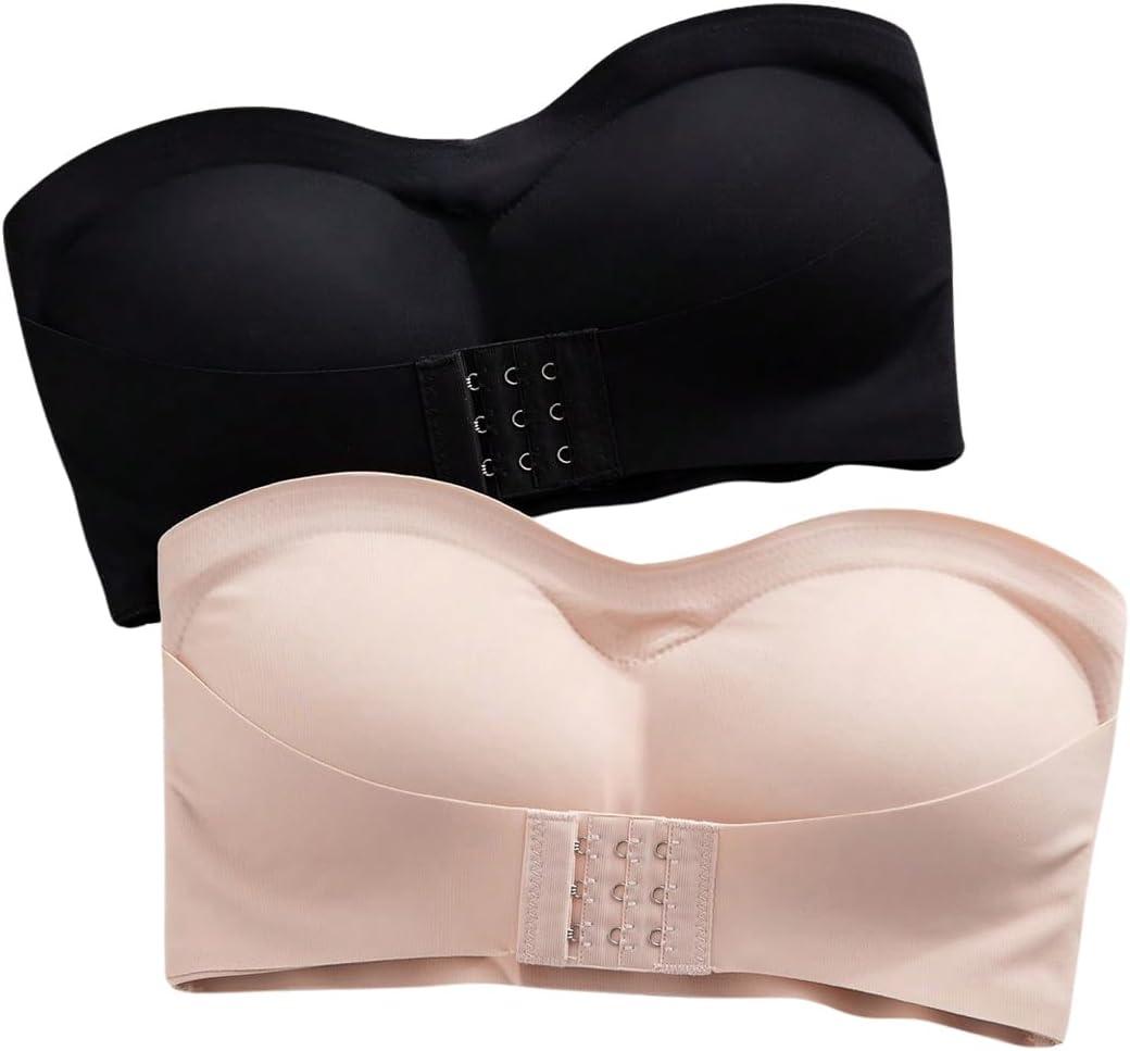OYOANGLE Women's 2 Piece Front Closure Bandeau Bras Set Wireless Strapless Tube Bras (Multicolor)