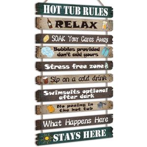 Tatuo Hot Tub Pool Patio Rules Signs Gifts Wood Funny Rules Signs Decorative Outdoor Regulations Plaque Wall Bath for Bathroom Pool Backyard Outdoor Wall Art Accessories(Modern)