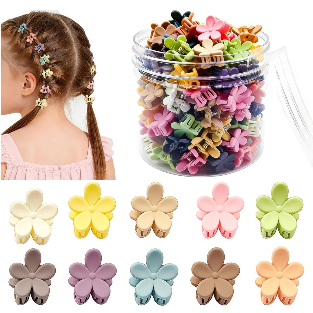 100Pcs Mini Flower Hair Clips for Kids, Cute Mini Claw Clips Hair Pins Barrettes Colorful Toddler Small Hair Accessories for Girls Teens Women (Colorful - Flowers)