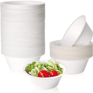 ECOLipak 150 Pack Compostable Paper Bowls, 8 oz Heavy-Duty Disposable Biodegradable Soup Bowls Made of Natural Bagasse, Suitable for Ice Cream, Salad, Dessert, Milk, Cereals