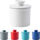 Butter Crock With Water Line for Countertop, French Dish With Lid, Ceramic Keeper for Fresh Spreadable Butter, Container Holder for Kitchen and Home Decor, White