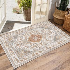 Vhong Boho Area Rugs Washable Vintage Modern Neutral Small Carpet Brown and Grey 2×3 Doormat High Traffic Rugs for Bathroom Kitchen Entryway Non Slip