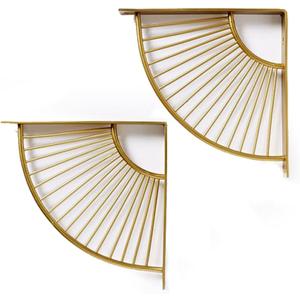 Luzen 2Pcs Fan Shaped Metal Shelf Brackets - Wall Mounting Modern Decorative Shelving Brackets with Screws Hardware for Home Office, Gold