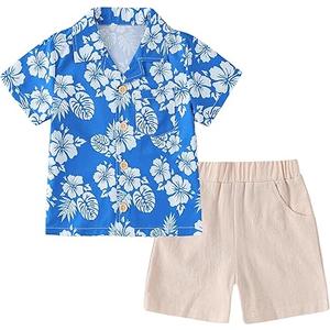 YALLET Toddler Boy Clothes Summer Outfits Short Sleeve Button Down Shirt+Shorts Baby Boy Beach Casual Clothe, Size: 18-24 Months
