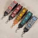 3 x Purse Strap, Jacquard Embroidered 2" Wide Soft Cotton & Leather Ends Purse Straps Replacement Crossbody Bag Straps (Jacquard Orange White)