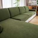 Couch Cushion Covers, Comfort Soft Magic Sofa Covers Washable Stretch Resistant Slipcovers for Sectional and L Shaped Seats Furniture Protectors for Pets (1PC Chaise Cover, Green), Pack of 