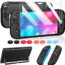 FYOUNG Protective Case for Nintendo Switch 2 2025, Slim Hard Shell for Switch 2 Accessories, Scratch&Shock Protection Cover with Screen Protector, 8 Thumb Grip(Solid Black, Switch 2 7.9inch)