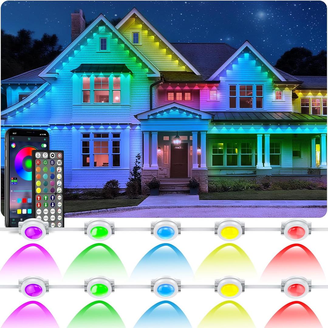 Permanent Outdoor Lights, RGB Eaves Light with App Control Remote, DIY Scene Modes IP67 Waterproof Under Eave Lighting, Outdoor Lights for Decor, Garden Decor, House, Party, Holiday