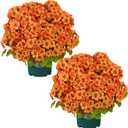 QIANYUN Artificial Topiary for Outdoors- 20 Potted Plant Fake Geraniums Bush-UV Resistant Artificial Outdoor Plant for Front Porch, Garden, Yard, Patio Decor (Light Orange)