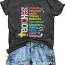 Women Preschool Teacher Shirt Preschool Crew Tshirt Rainbow Leopard Graphic Short Sleeve Tee Tops (Small)