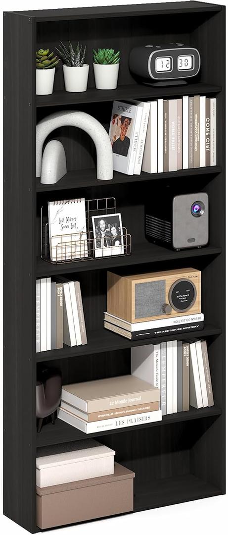 Furinno Basic Book Shelf, 6-Tier Bookcase with Open Shelf, Bookshelf, Cube Storage Organizer, 7 x 24 x 53, for Living Room, Bedroom, Home Office, Espresso