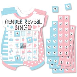 Big Dot of Happiness Baby Gender Reveal - Picture Bingo Cards and Markers - Team Boy or Girl Baby Shower Shaped Bingo Game - Set of 18