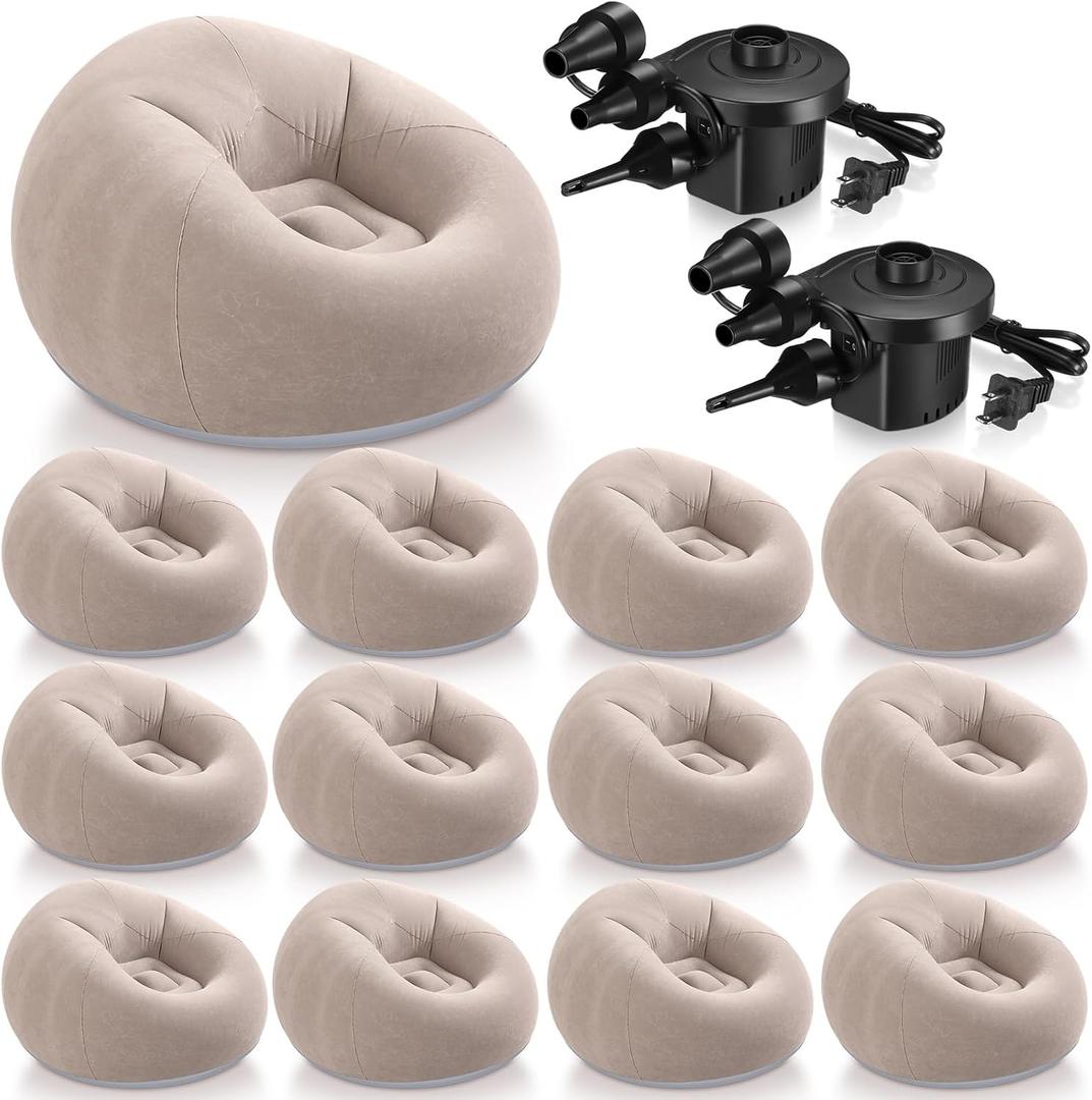 Realspring 6 9 12 Pcs Inflatable Bean Bag Chairs for Adults with Electric Air Pump, Blow up Couch Folding Portable Inflatable Couch Lazy Sofa for Outdoor Movie Night Camping(Coffee,12 Pcs), 38.5 x 21.6 x 11 inches