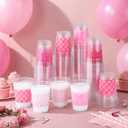 Qinyoung Pink Bow Plastic Cups 12oz 100 Pack, Clear Clear Coquette Heart Disposable Pet Tumblers for Bachelorette, Bridal Shower, Wedding & Birthday Party Supplies