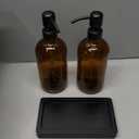 Prus Waso Amber Glass Soap Dispenser Set, Hand Soap and Lotion Set with Black Stainless Steel Pump, Perfect for Modern Bathroom Decor. (Amber), 6.88"L x 3.75"W x 8.66"H