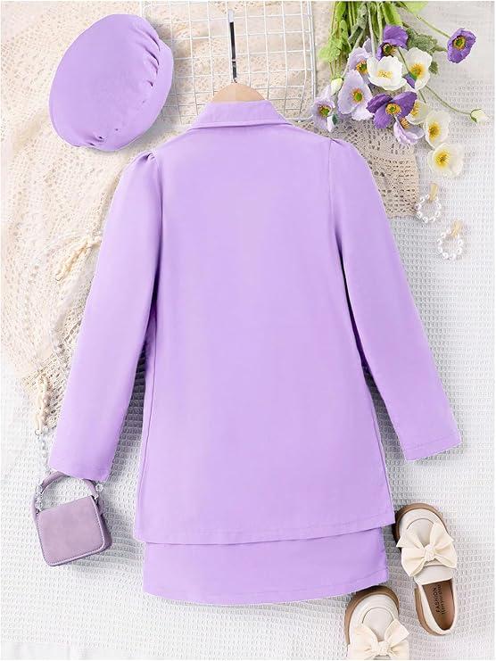 Milumia Girl's 2 Piece Outfits Mini Skirt and Blazer Jacket, 11-12Y (Purple)