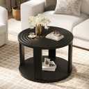 Planimetry 26.8'' Round Coffee Table, 2-Tier Circle Coffee Table with Open Storage, Fluted Round Center Table with Thick Tabletop, Wood Circular Table for Living Room Small Space Easy Assembly, Black