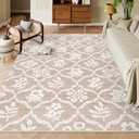 Wonnitar Washable 8x10 Area Rugs for Living Room, Non-Slip Soft Floral Dining Room Rug, Ultra-Thin Rugs for Bedroom, Farmhouse Rug Floor Carpet (Khaki,8'x10')