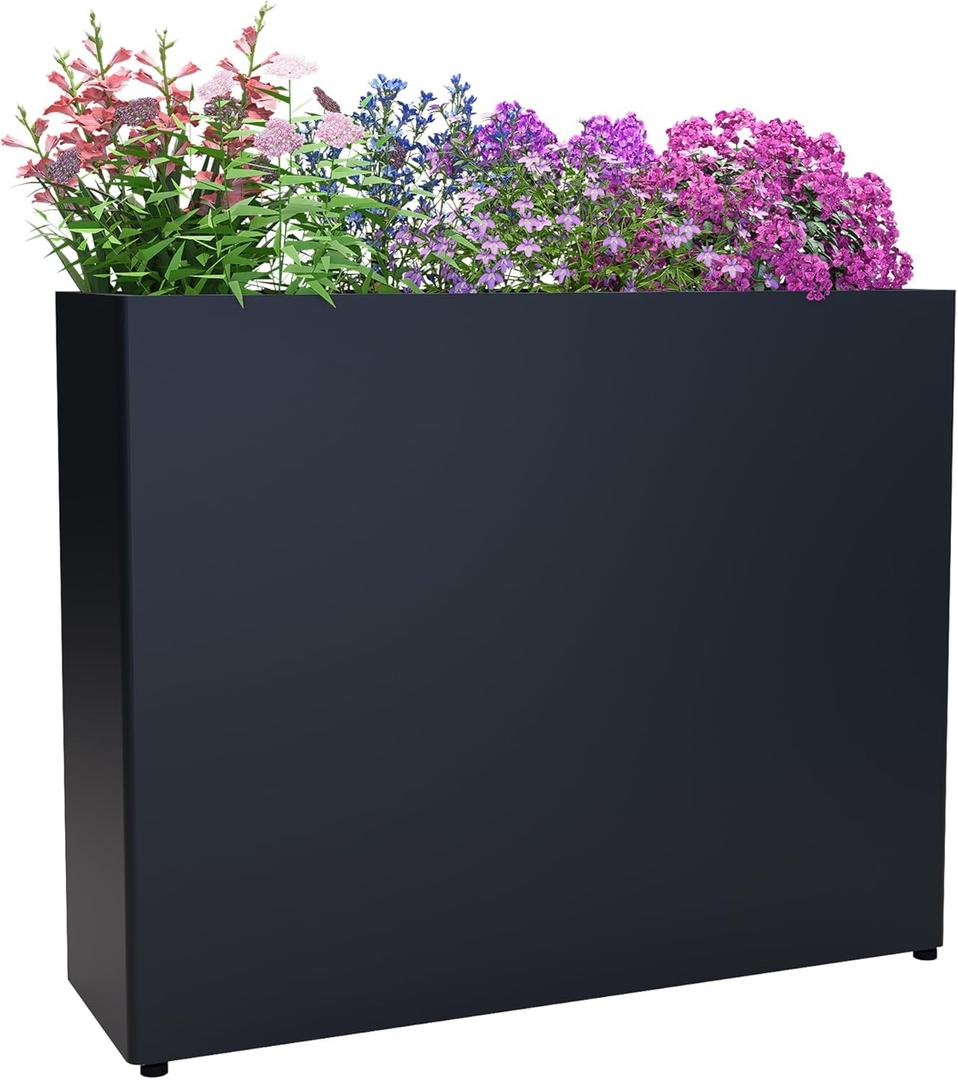 Metal Rectangular Planter Box, 38L x 12W x 30H Black Heavy-Duty Raised Garden Bed for Outdoor Plants, Easy Assembly & Adjustable Feet for Porch, Garden, Patio, Yard Outdoor Plants