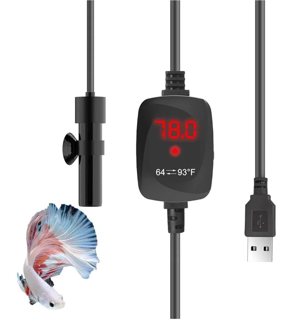 10W Mini Aquarium Heater 5V/2A USB Betta Heater for up to 1 Gallon Tanks, Alumina Ceramic Fish Tank Heater Turtle Heater with Dry-Run & Overheat Protection